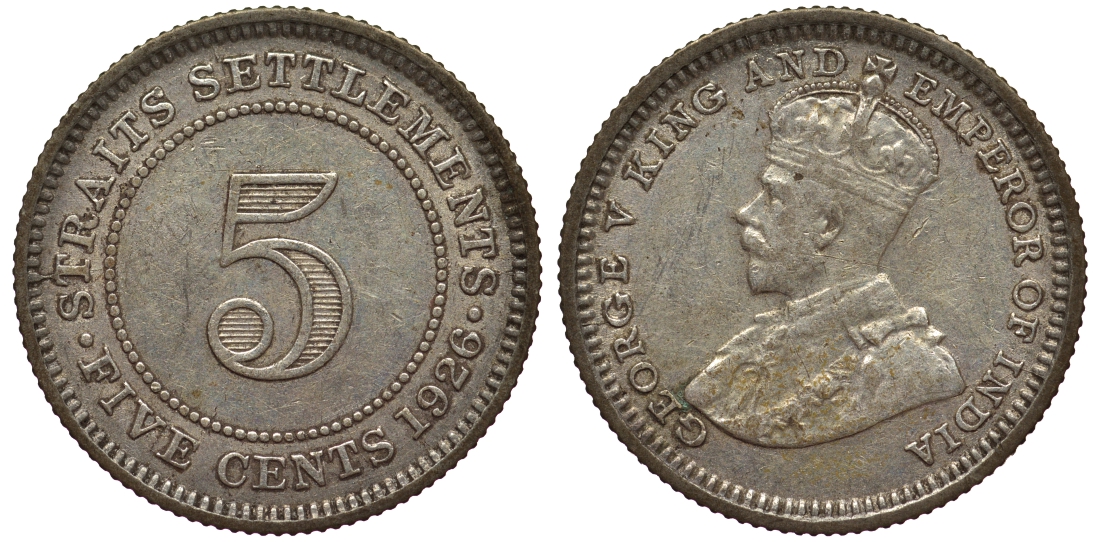 Стрейтс-Сетлментс 5 центов 1926 Георг V (1910-1936) КМ 36 серебро 53-551