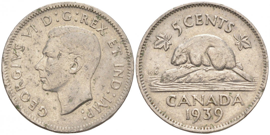 Канада 5 центов 1939 Георг VI (1937-1952), бобр KM 33 никель 73-1135