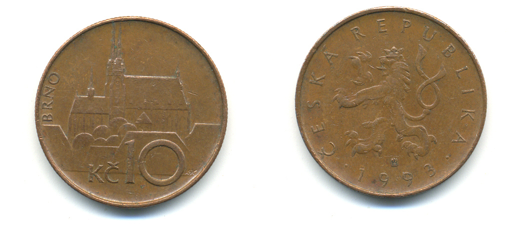 Чехия 10 крон 1993 кафедральный собор, город Брно KM 4 сталь плакированная медью 4379-1124