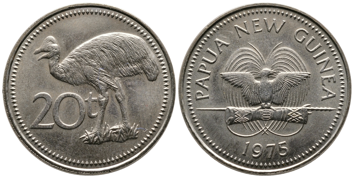 Папуа-Новая Гвинея 20 тойя 1975 старус KM 5 медно-никель UNC 80-1241