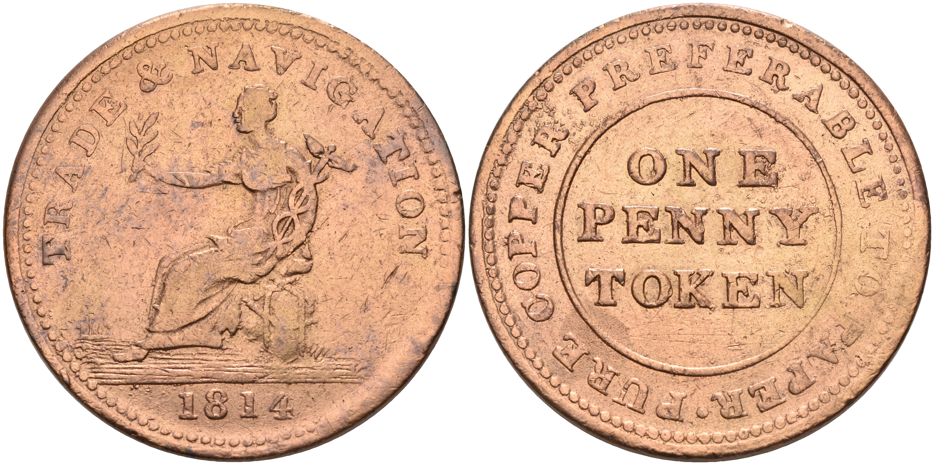 Канада 1 пенни 1814 Trade & navigation, токен  медь    4599-514