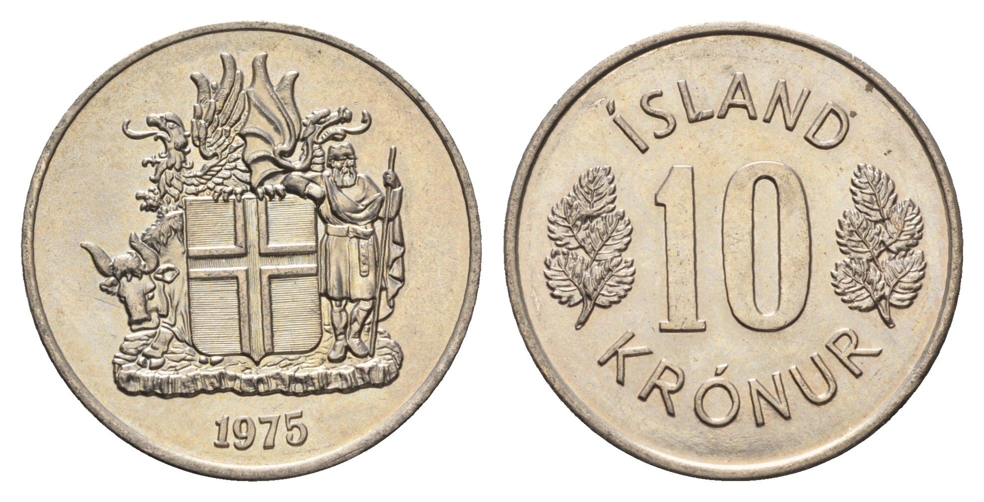 Исландия 10 крон 1975 KM 15 медно-никель UNC 4586-913