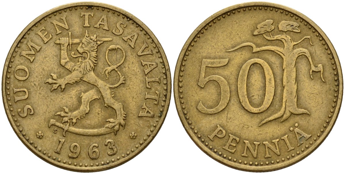 Финляндия 50 пенни 1963 S KM 48 алюминиевая бронза 4187-831