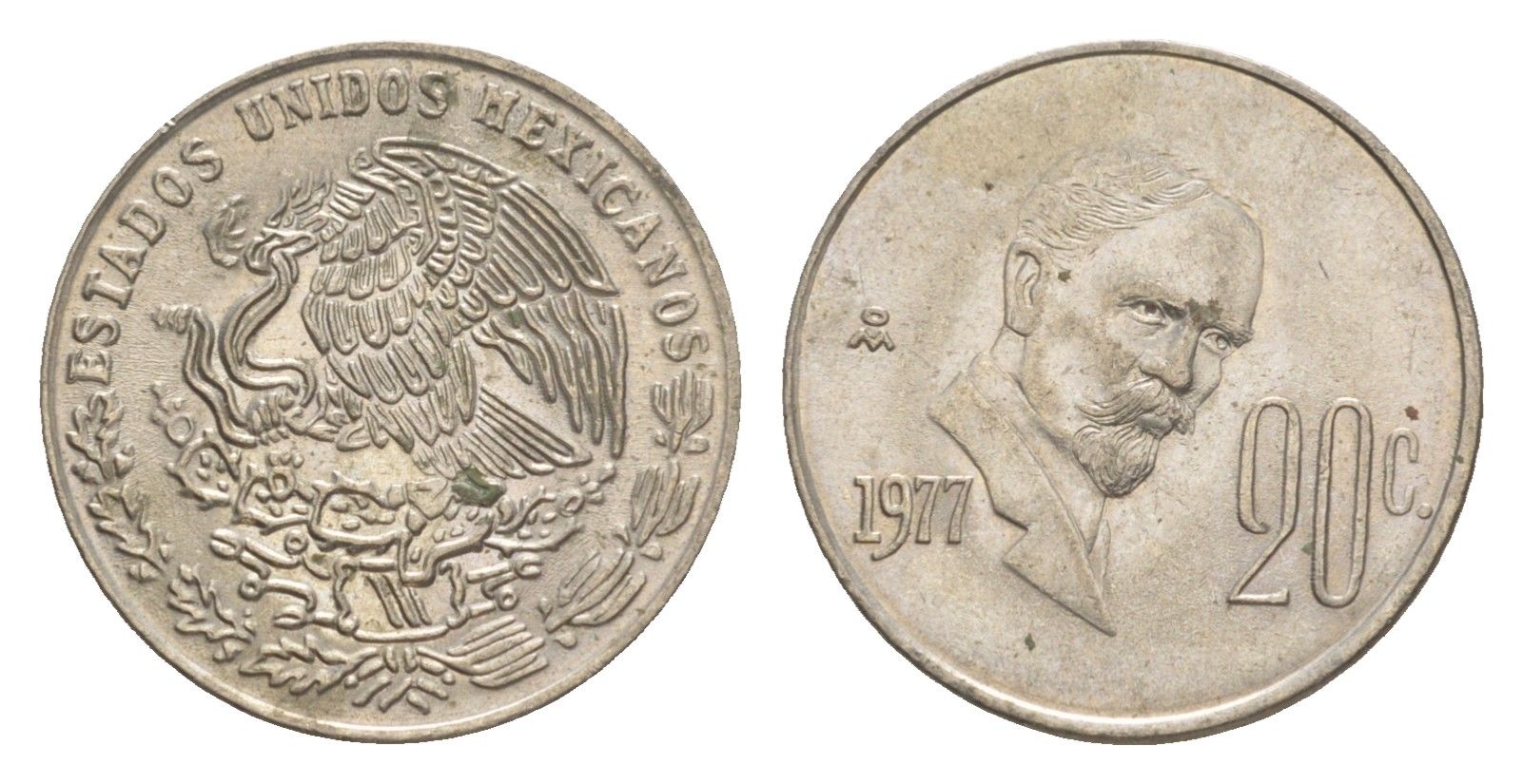 Мексика 20 сентаво 1977 Франциско Индалеси KM 442 медно-никель 4644-646