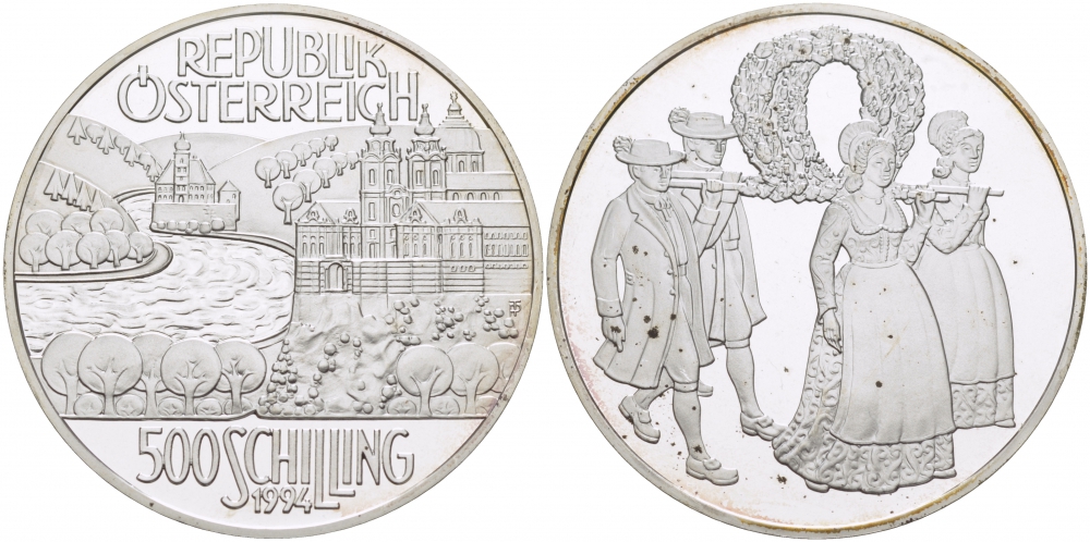 Австрия 500 шиллингов 1994 регион рек, процессия KM 3024 серебро PROOF 11-178-13