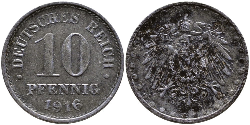 ГЕРМАНИЯ 10 ПФЕННИГОВ 1916 G, KM 20, J. 298 железо 87-1111