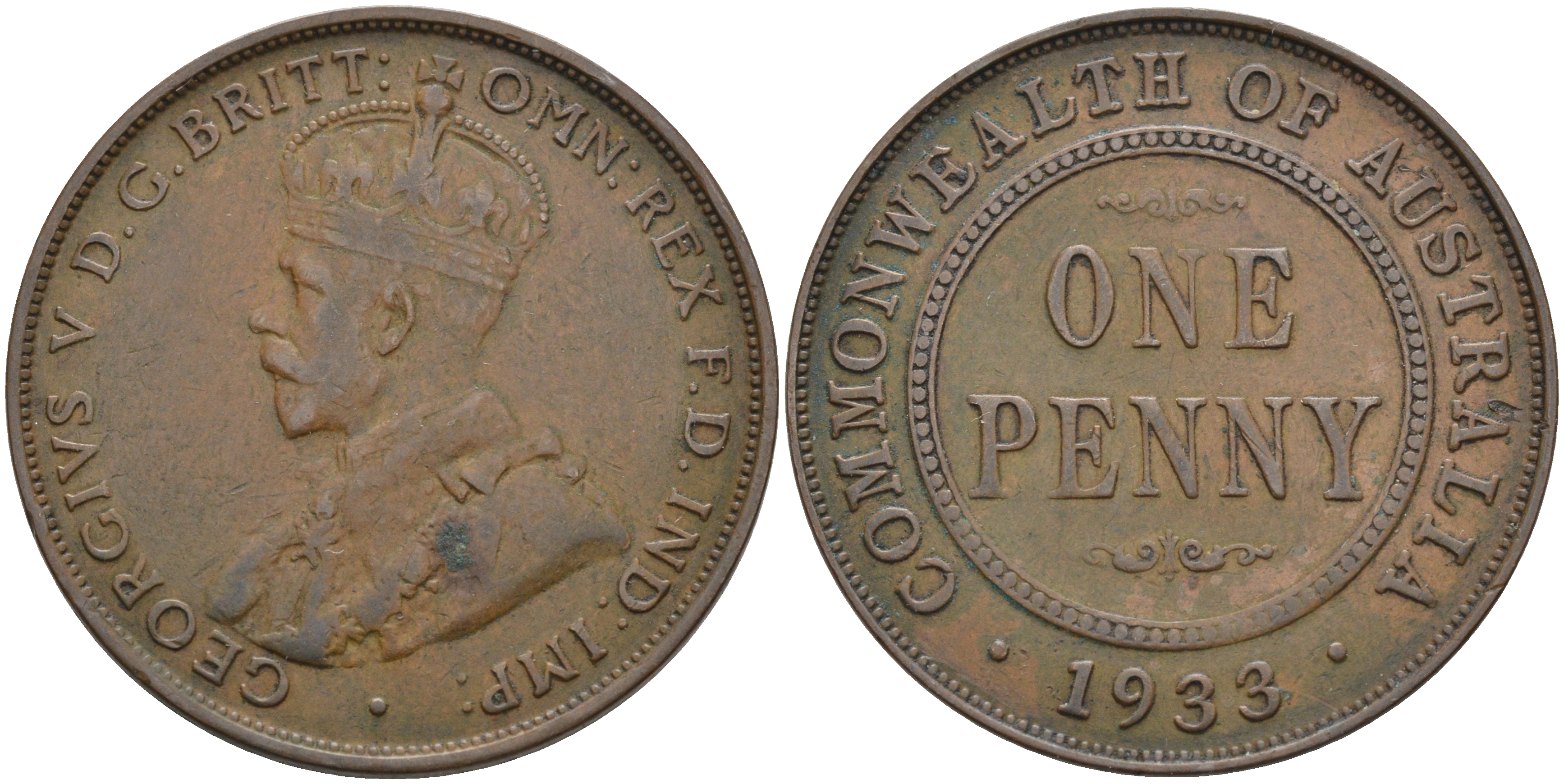 Австралия 1 пенни 1933 Георг V (1910-1936) KM 23 бронза 4117-133