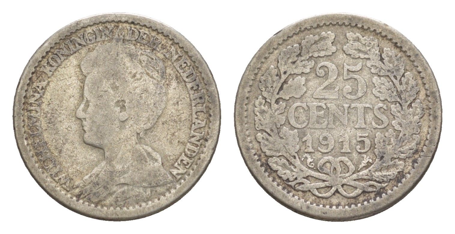 Нидерланды 25 центов 1915 KM 146 серебро 4644-825