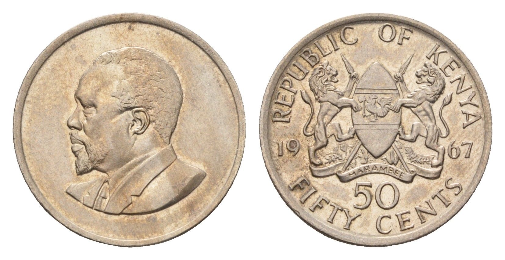 Кения 50 центов 1967 Джомо Кениата KM 4 медно-никель UNC 54-941