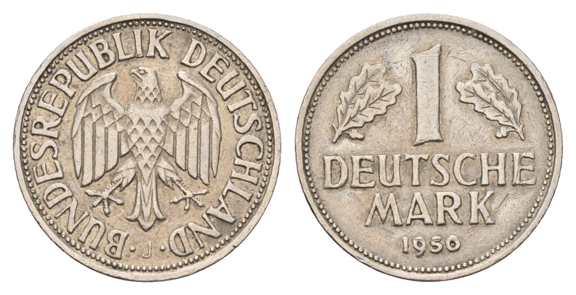 ФРГ 1 марка 1950 J KM 110, J. 385 медно-никель 186-1154