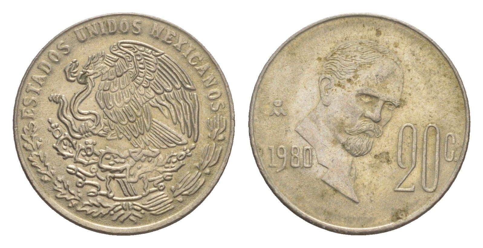 Мексика 20 сентаво 1980 Франциско Индалеси KM 442 медно-никель 4644-656