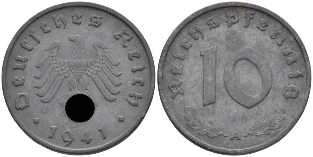 ГЕРМАНИЯ 10 РЕЙХСПФЕННИГОВ 1941 А KM 101, J. 371 цинк 4401-727