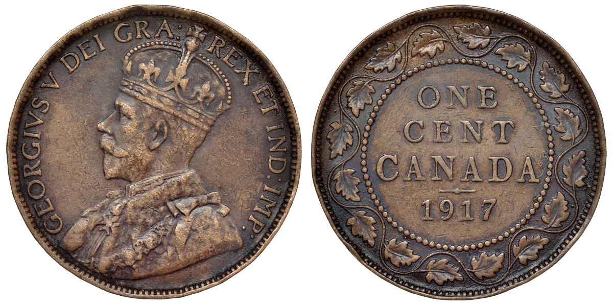 Канада 1 цент 1917 Георг V (1910-1936), большой формат KM 21 бронза    4116-721
