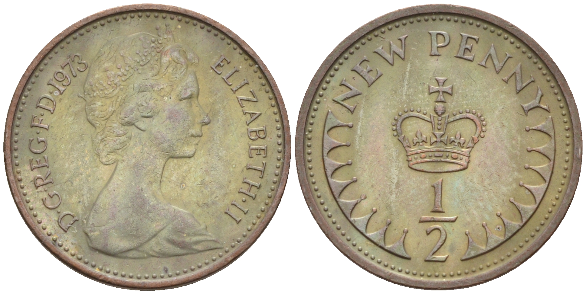 Великобритания 1/2 пенни 1973 Елизавета II (1952-2022) KM 914, Spink 4239 бронза 4588-1264