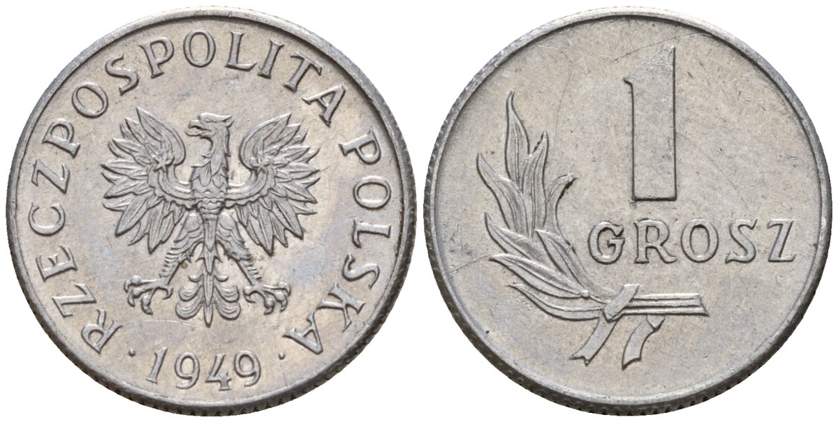 Польша 1 грош 1949 KM 39 алюминий 4189-455