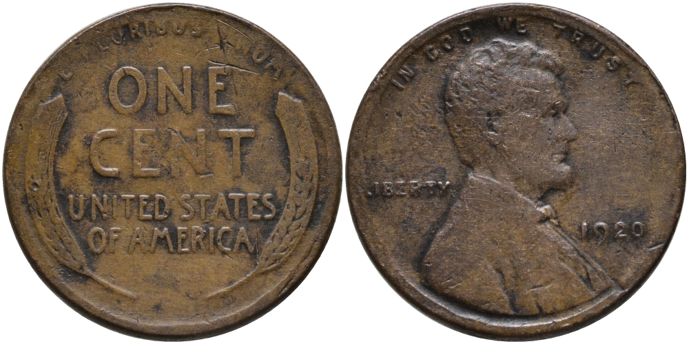 США 1 ЦЕНТ 1920 ЛИНКОЛЬН KM 132 бронза 4396-569