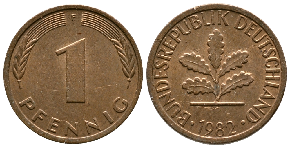 ФРГ 1 ПФЕННИГ 1982 F KM 105, J.380 сталь плакированная медью 179-1027
