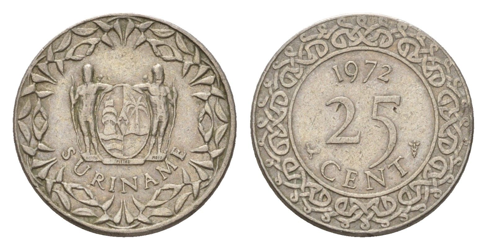 Суринам 25 центов 1972 KM 14 медно-никель 4669-555