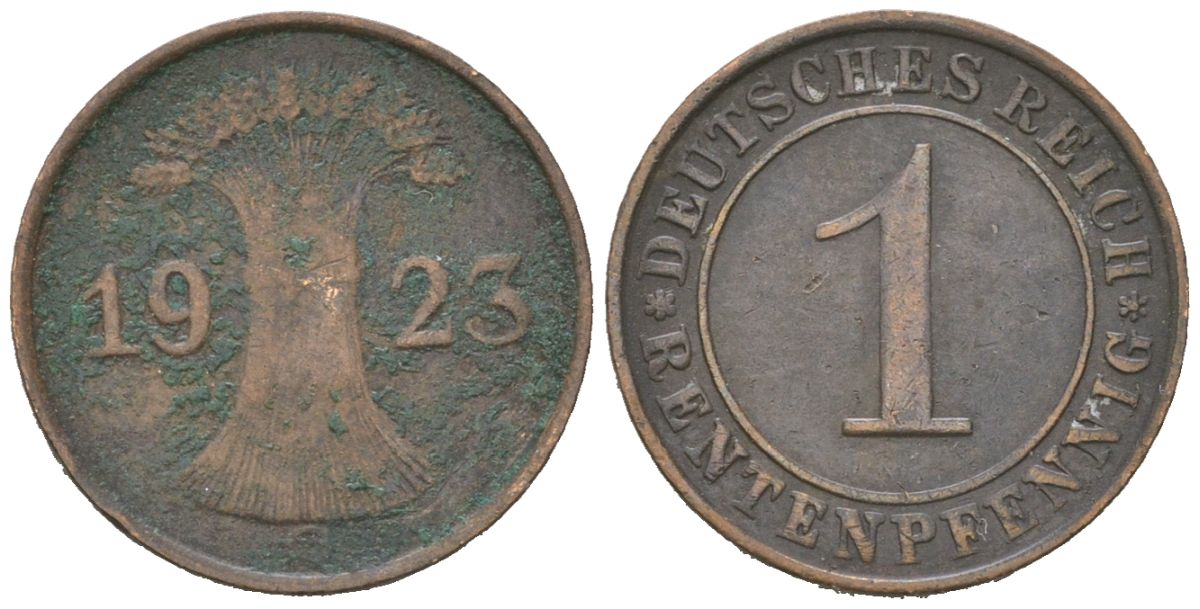 Германия 1 рентенпфенниг 1923 KM 30 бронза 4617-349