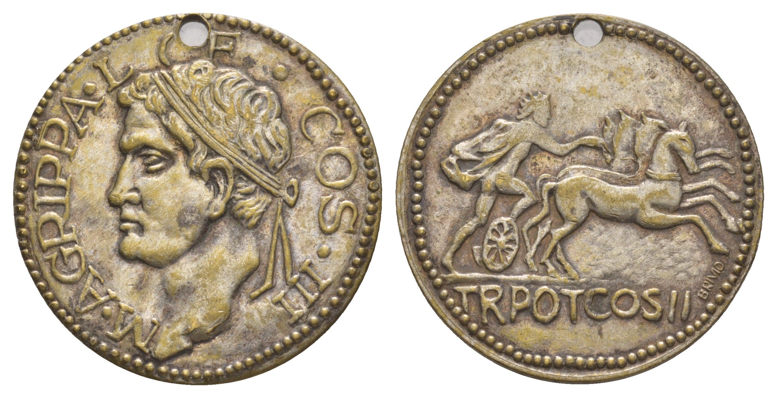 Франция медаль - Агриппа ND диаметр 32 мм, вес 10,08 гр посеребренная бронза 215-715