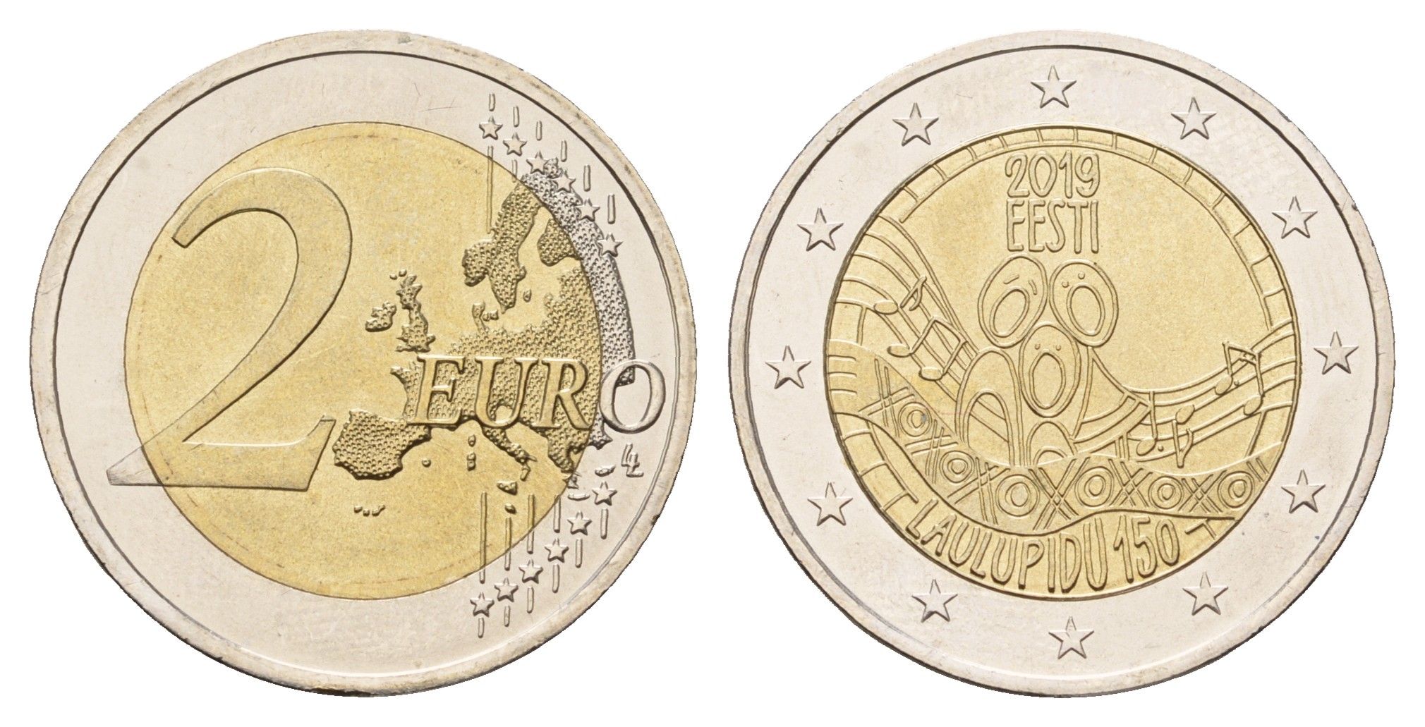 Эстония 2 евро 2019 150 лет первому Эстонскому празднику песни KM 90 биметалл UNC 68-715