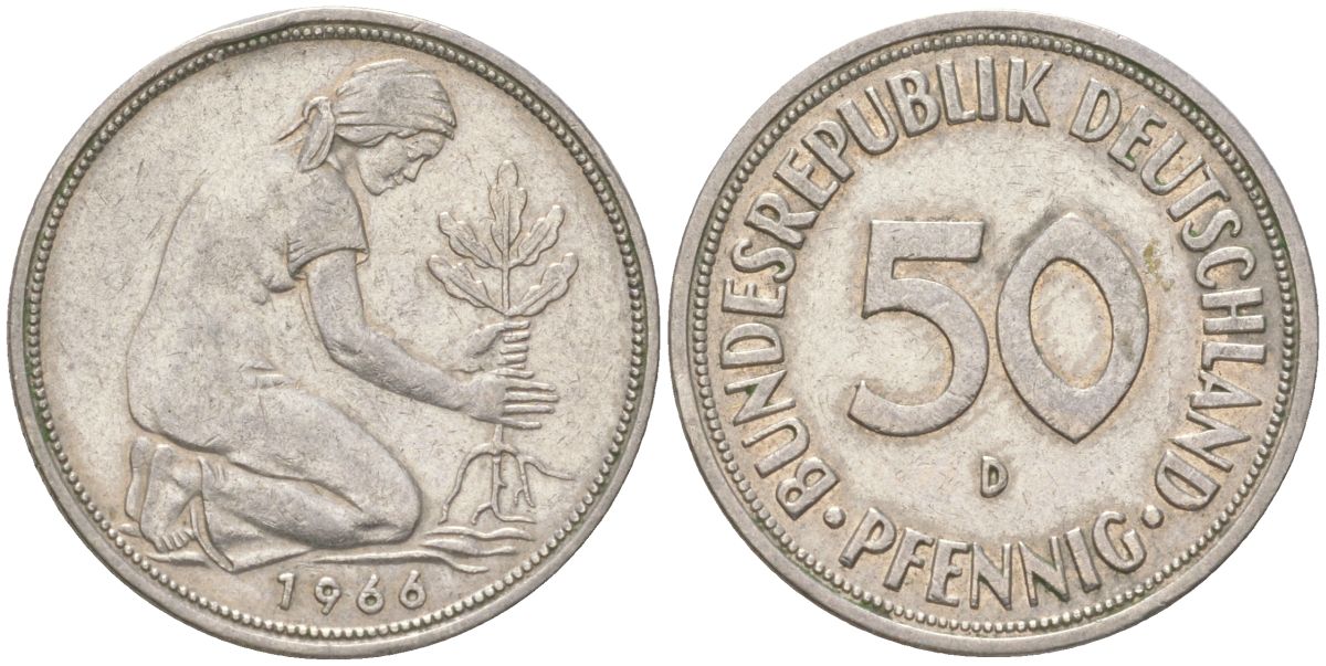 ФРГ 50 пфеннигов 1966 D KM 109 медно-никель 4613-1242