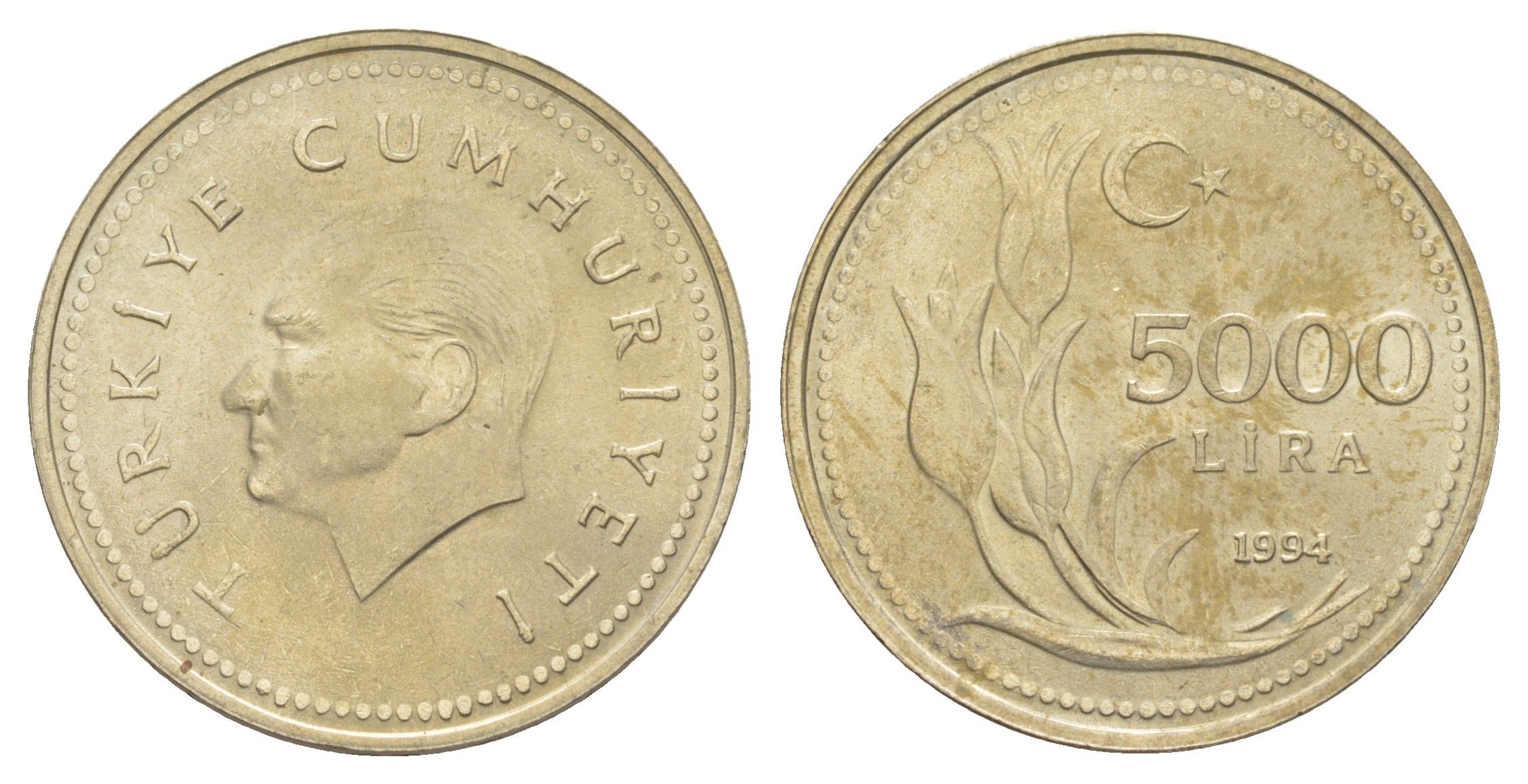 Турция 5000 лир 1994 Кемаль Ататюрк KM 1025 медь цинк никель UNC 4648-855