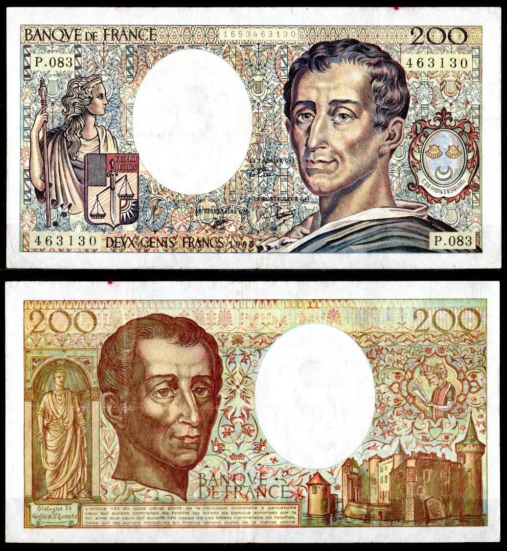 Франция 200 франков 1990 Pick 155 d бумага 7198-19-3-2