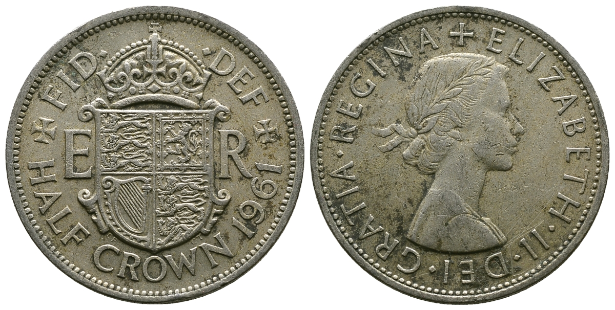 Великобритания 1/2 кроны 1961 Елизавета II (1952-2022) KM 907, Spink 4145 медно-никель 4381-1012