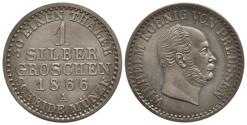 ПРУССИЯ 1 ГРОШ 1866 A KM 485 серебро 1522-921