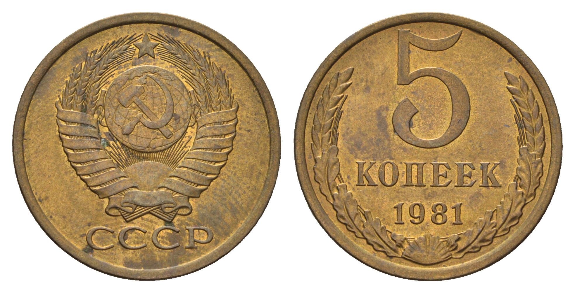 СССР 5 копеек 1981 Y 129a, Schon 78 латунь UNC 217-735