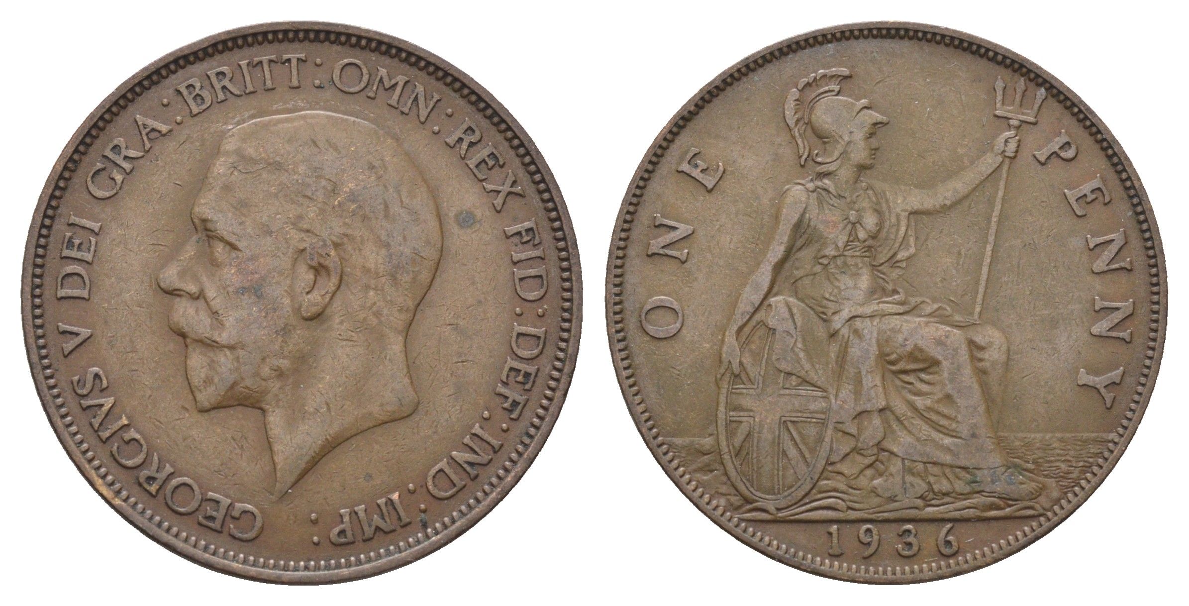 Великобритания 1 пенни 1936 Георг V (1910-1936) KM 838, Spink 4055 бронза 4661-735