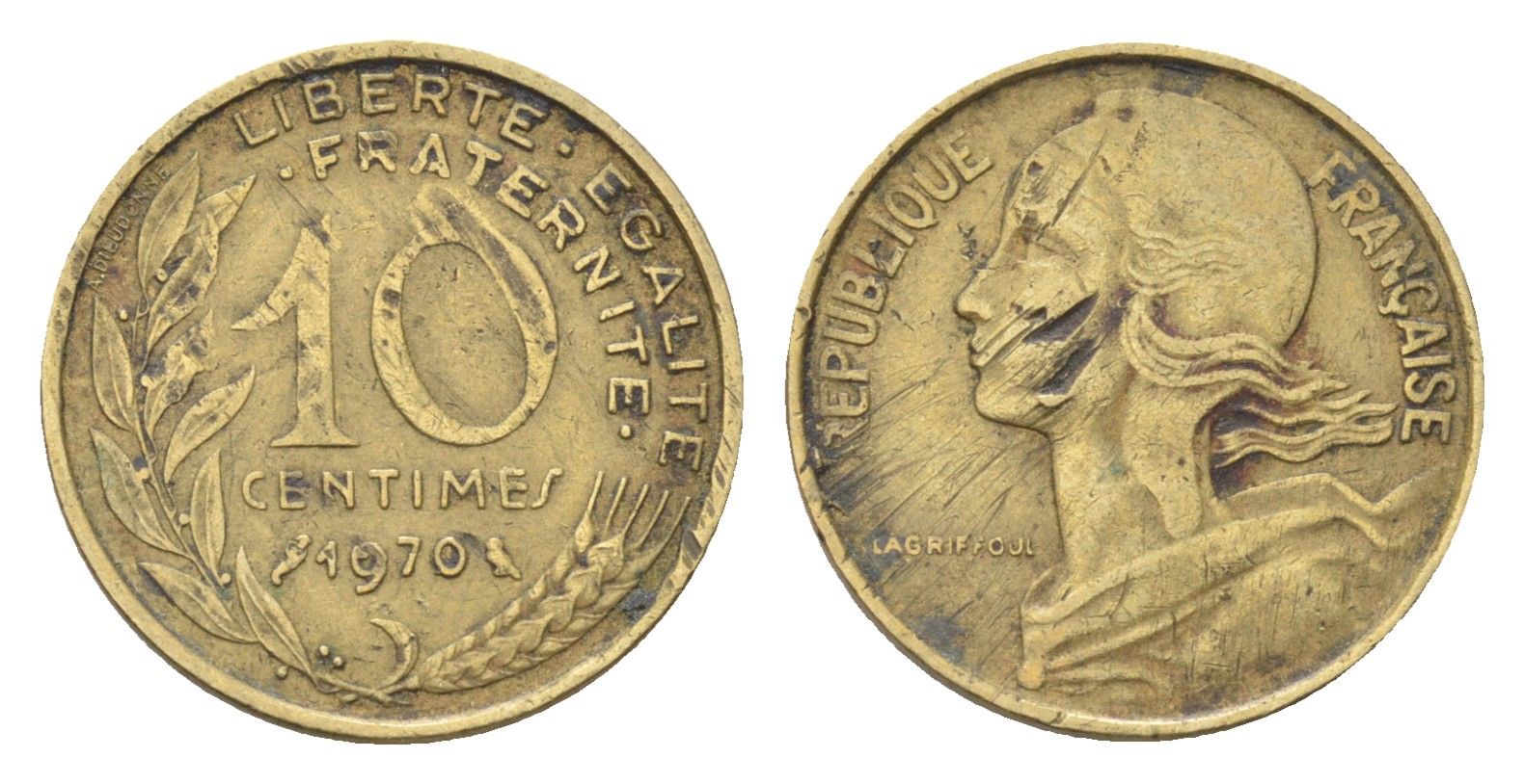 Франция 10 сантимов 1970 KM 929 алюминиевая бронза 4702-1264