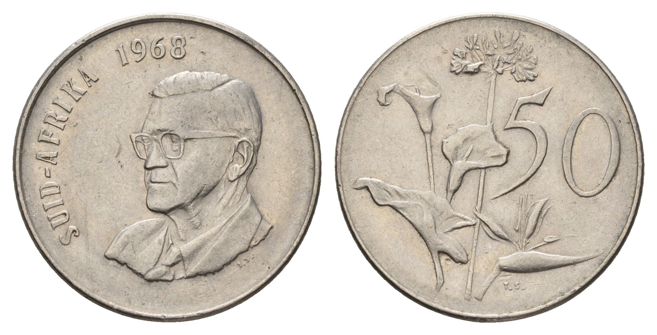 ЮАР 50 центов 1968 Окончание президентства Чарльза Сварта, South Africa, легенда на английском KM 79.2 никель 4622-634