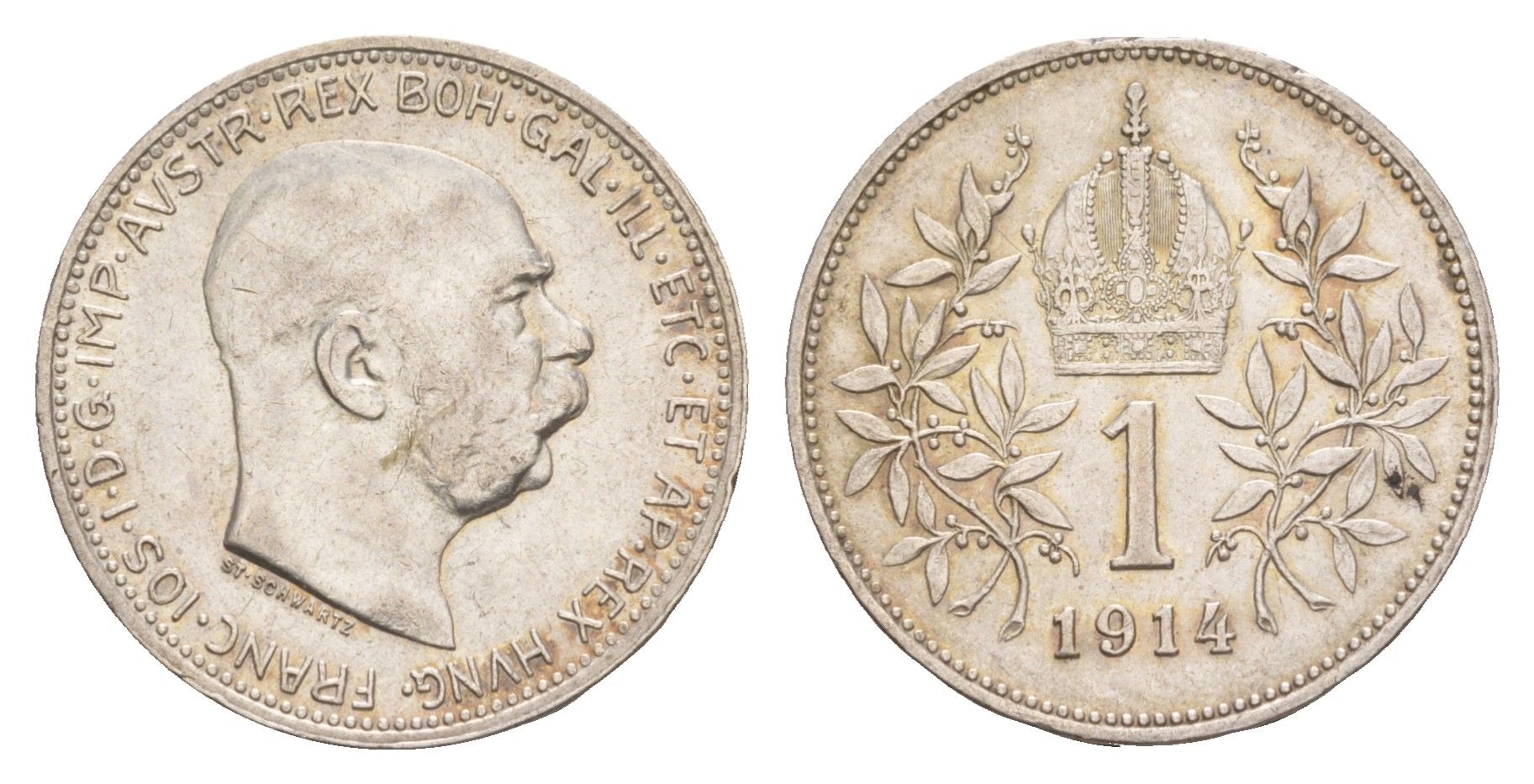 Австрия 1 крона 1914 Франц Иосиф I (1848-1916) KM 2820 серебро aUNC 4654-946