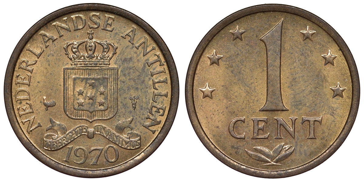 Нидерландские Антилы 1 цент 1970 Юлиана (1948-1980) KM 8 бронза UNC 4118-854