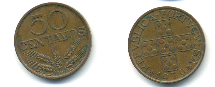 ПОРТУГАЛИЯ 50 СЕНТАВО 1979 KM 596 бронза 86-1216
