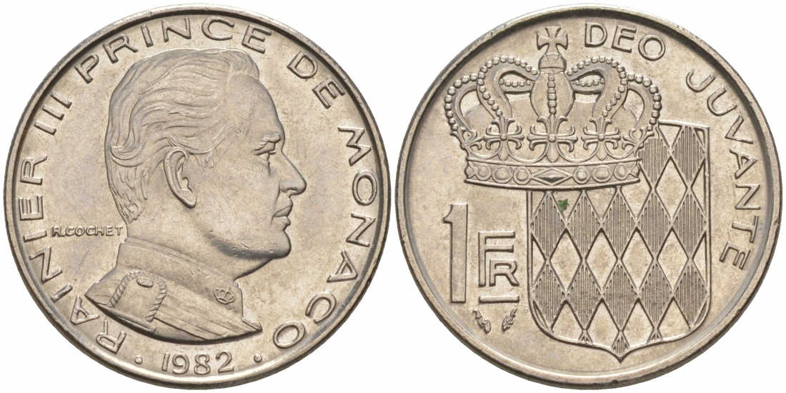 Монако 1 франк 1982 Ренье III (1949-2005) KM 140 никель 73-1414