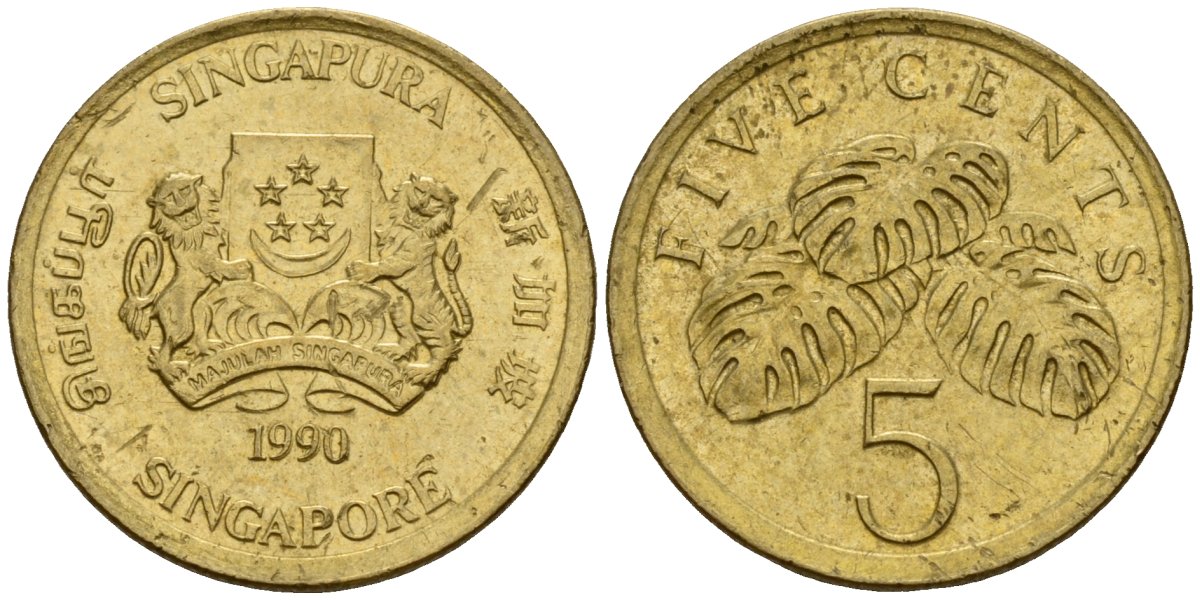 Сингапур 5 центов 1990 KM 50 алюминиевая бронза 4154-1159