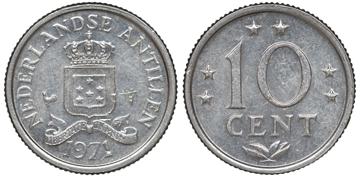 Нидерландские Антилы 10 центов 1971 Юлиана (1948-1980) KM 10 никель 4609-1046