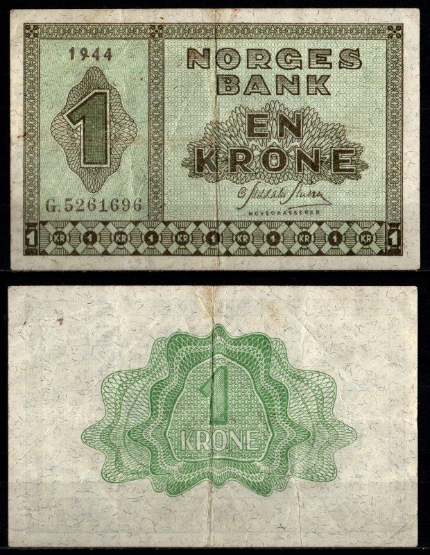 Норвегия 1 крона 1944 Pick 15 a бумага 2198-3-3-1