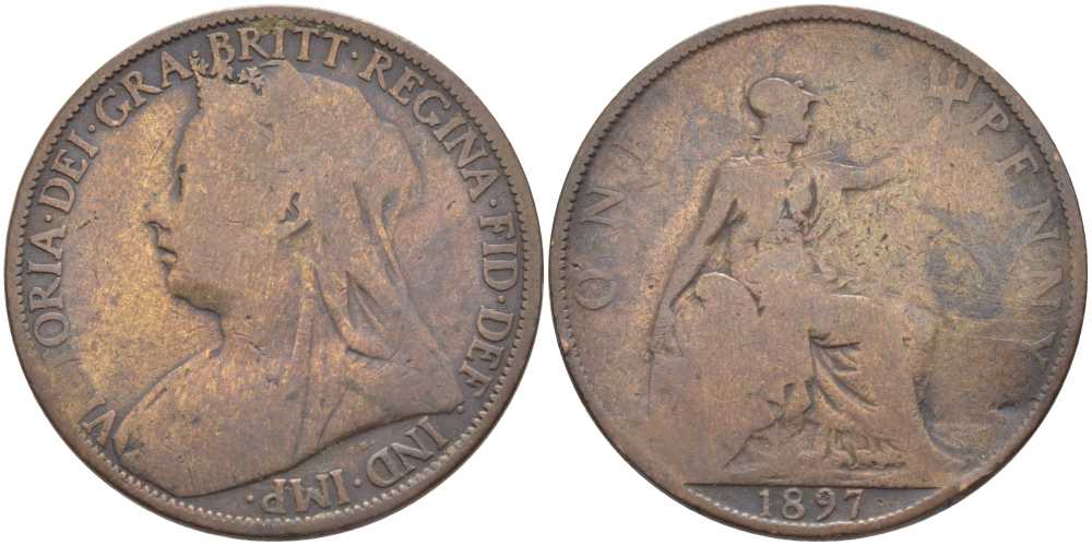 Великобритания 1 пенни 1897 Виктория (1837-1901) KM 790, Spink 3961 бронза 111-1213