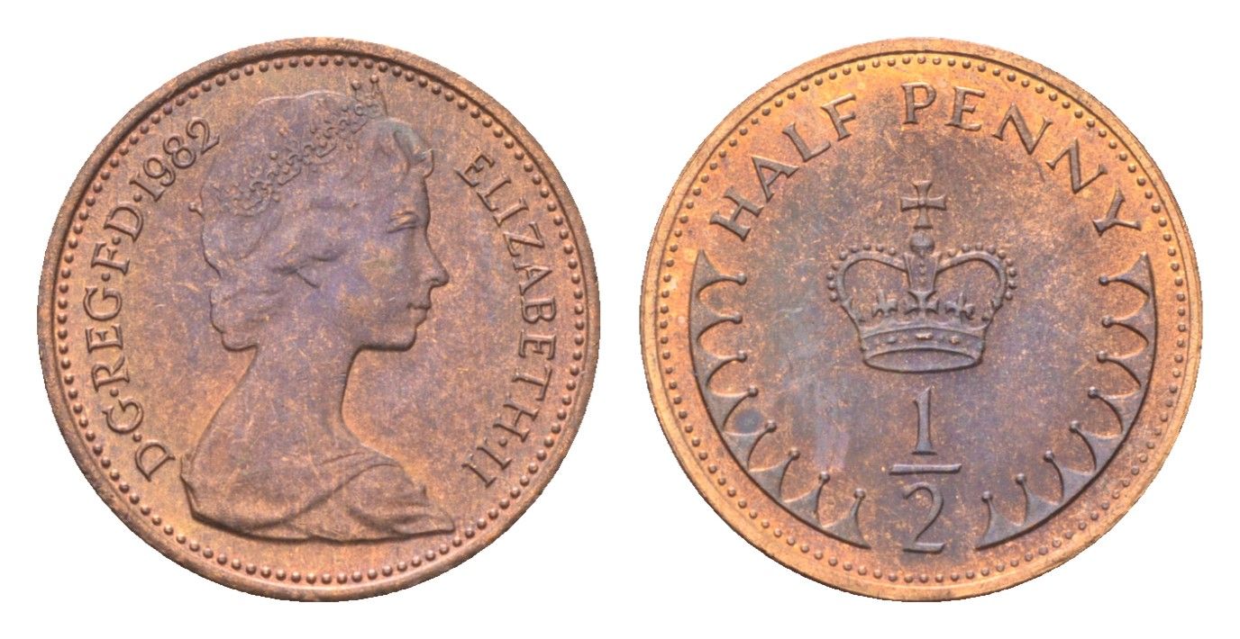 Великобритания 1/2 пенни 1982 Елизавета II (1952-2022) KM 926, Spink A2 бронза UNC 4702-665