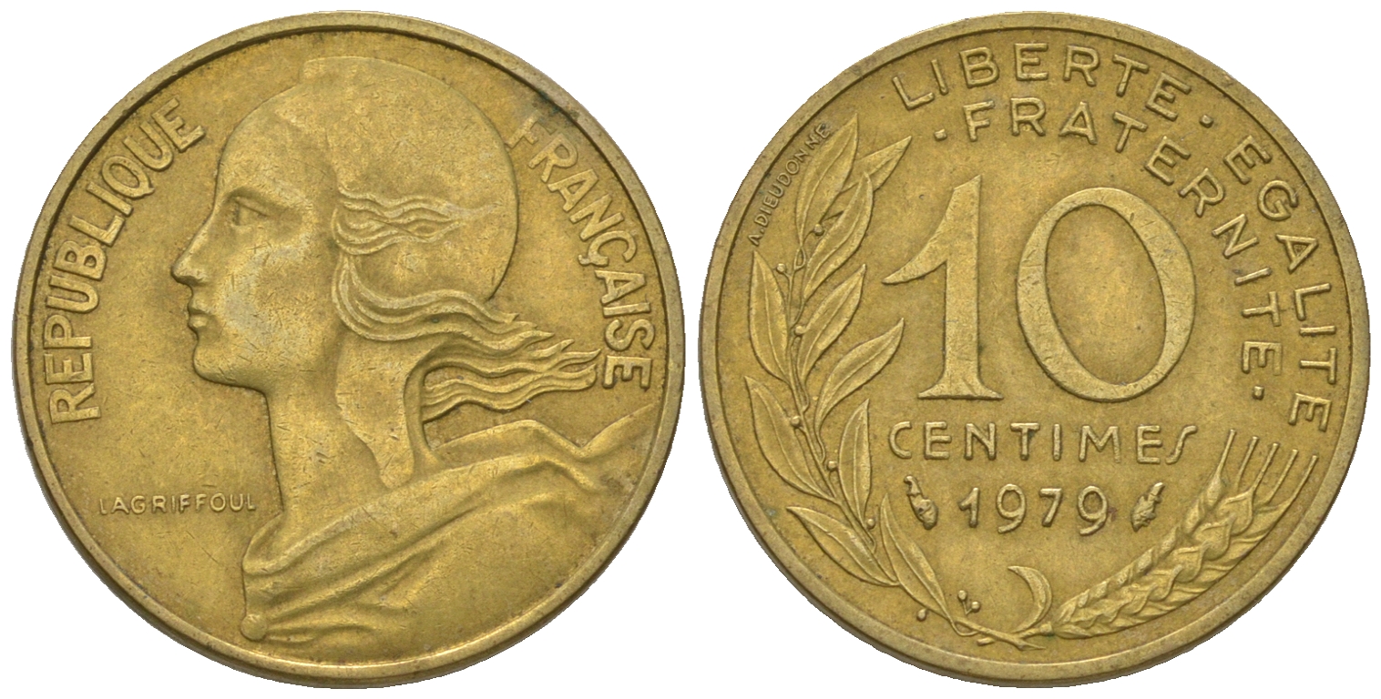 Франция 10 сантимов 1979 тип Marianne KM 929 медь алюминий никель 3458-1113