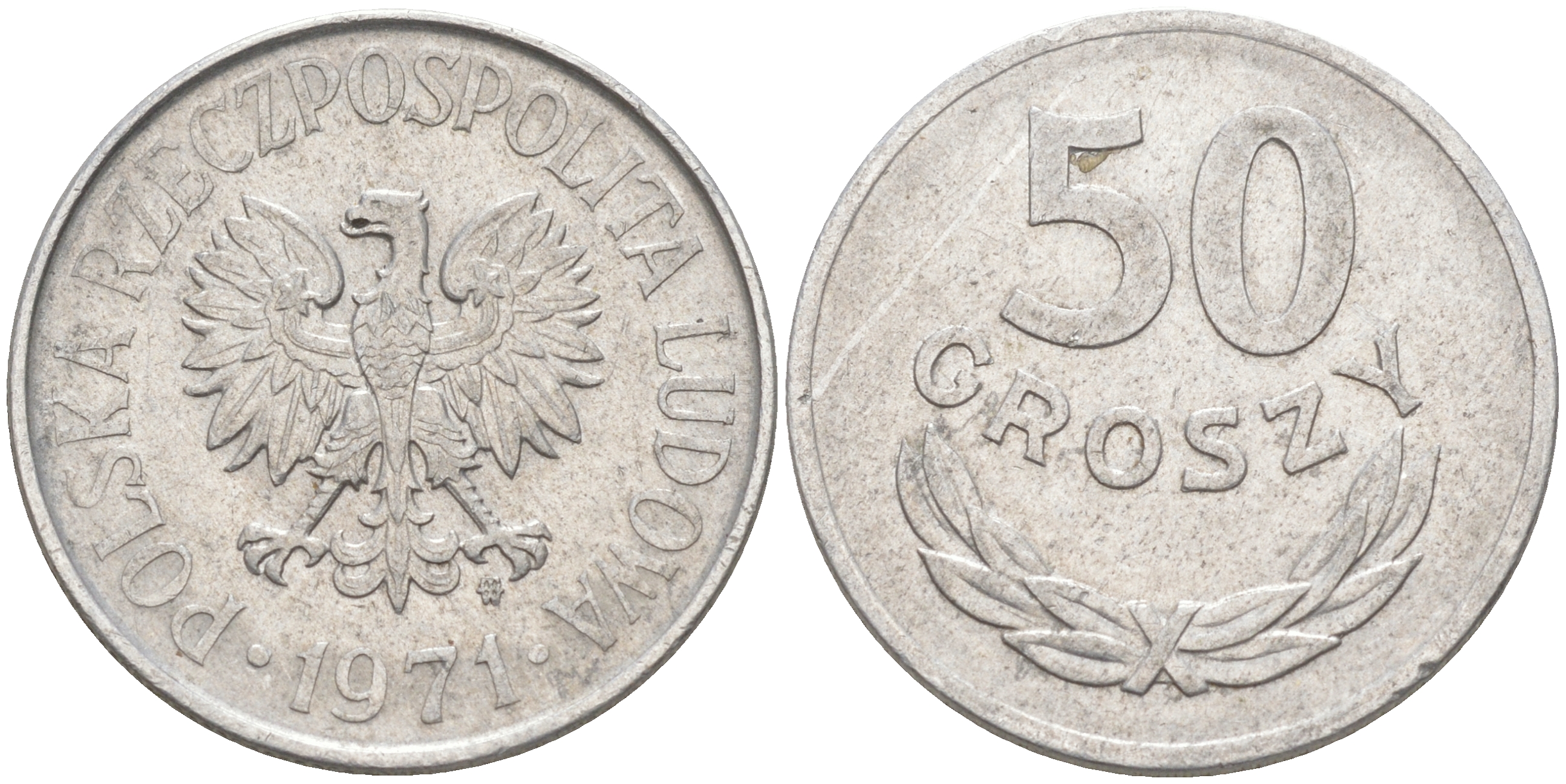 ПОЛЬША 50 ГРОШЕЙ 1971 MW KM 48.1 алюминий XF 190-436