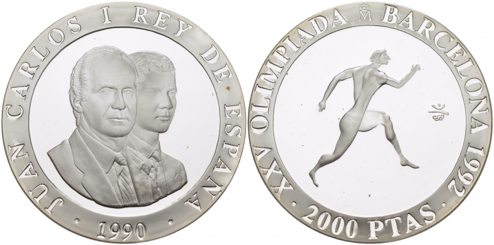 Испания 2000 песет 1990 XXV летние Олимпийские игры 1992 года в Барселоне, бег KM 864 серебро PROOF 04-174-31