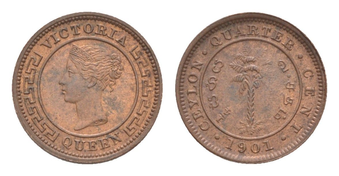 Цейлон 1/4 цента 1901 Виктория (1837-1901) KM 90 медь UNC 1516-1044