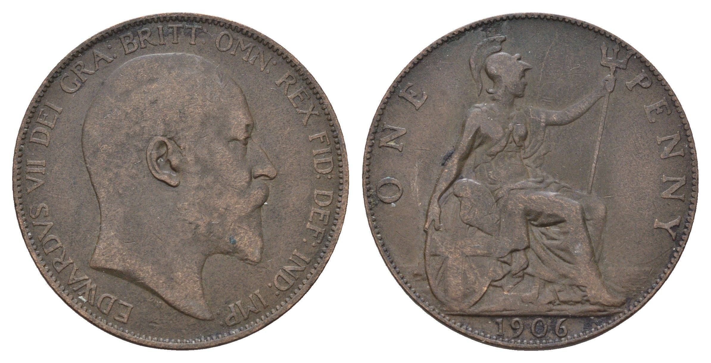 Великобритания 1 пенни 1906 Эдуард VII (1901-1910) KM 794.2, Spink 3990 бронза 215-714