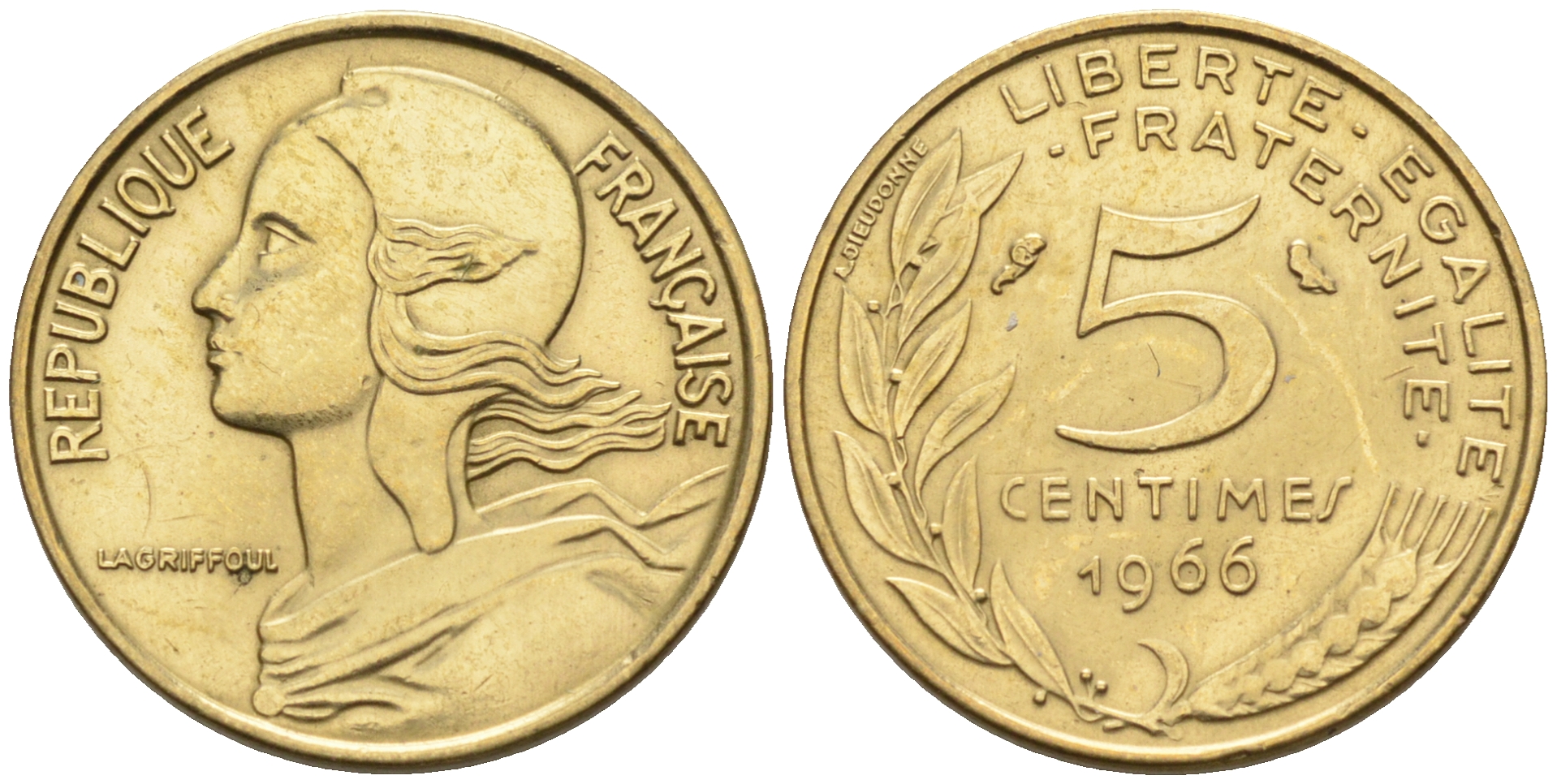 Франция 5 сантимов  1966 тип Марианна KM 933 никель алюминий медь 4115-252