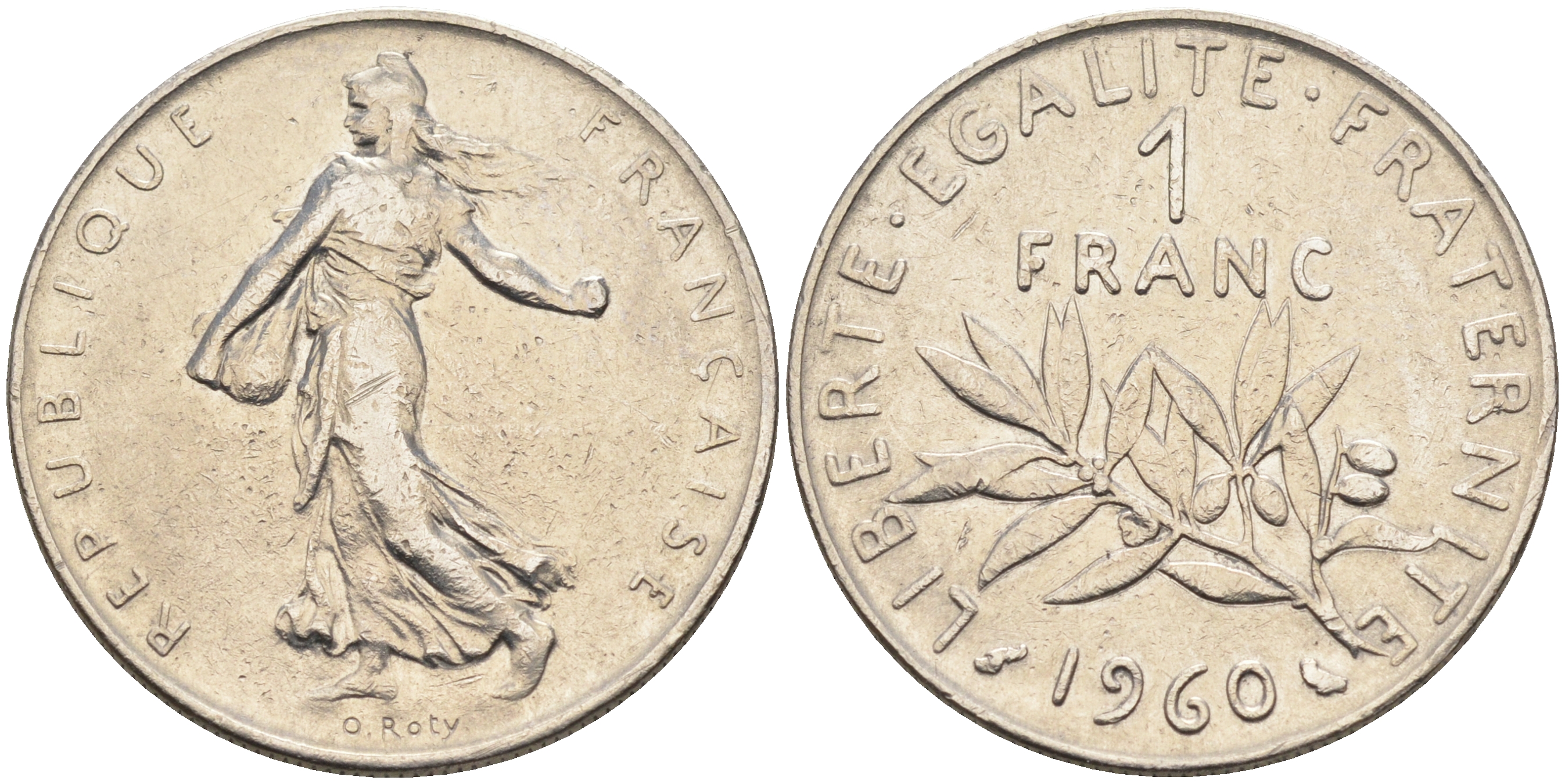 Франция 1 франк 1960 сеятель KM 925.1, LE FRANC 226.4 никель    4177-221